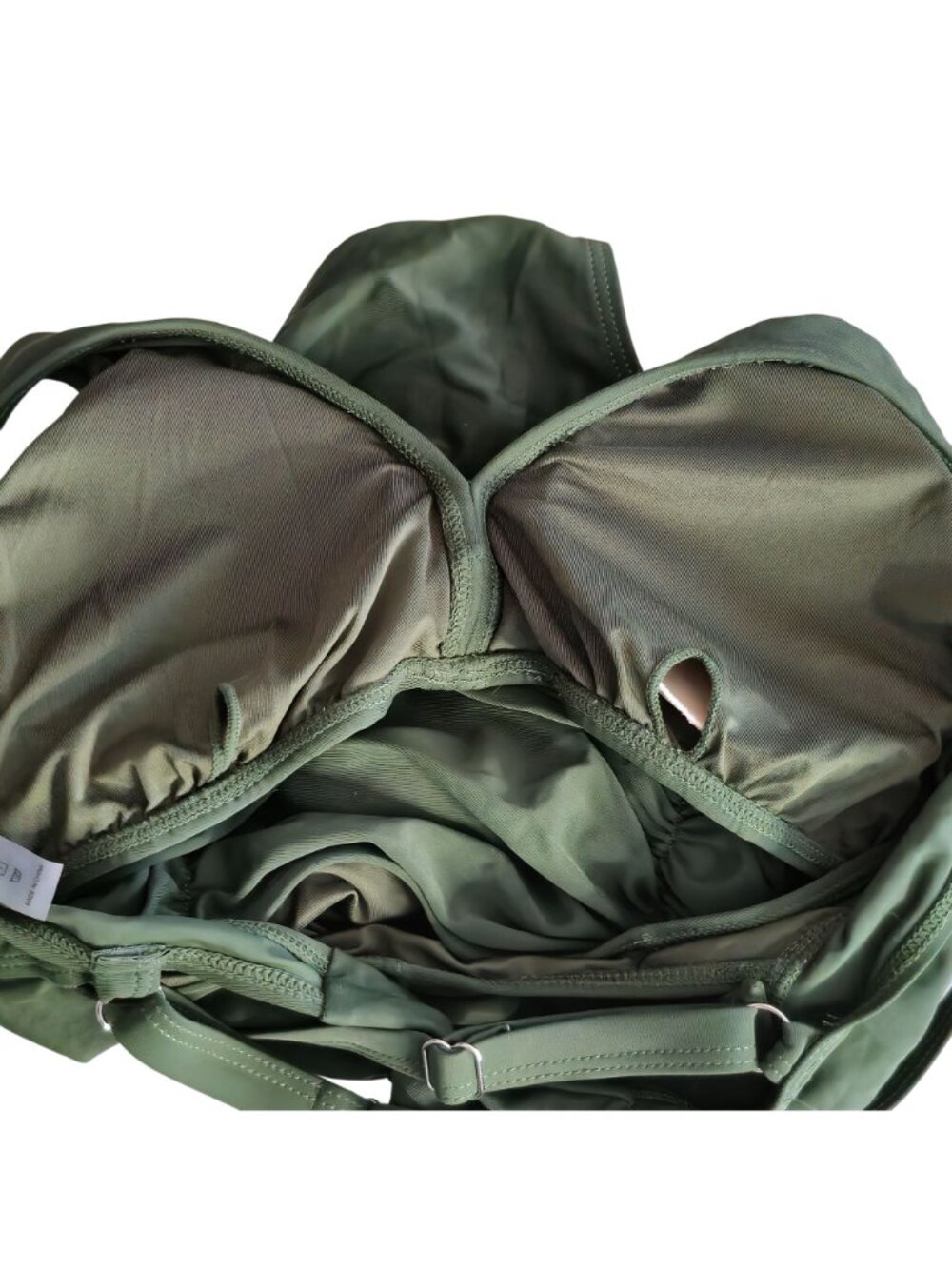 Olive Green Cutout One Piece Swimsuit M V Neck Cross Front Adjustable - Picture 7 of 10
